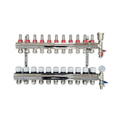 11 Port Underfloor Heating Manifold with Pipe Connections 16mm x 3/4 ...