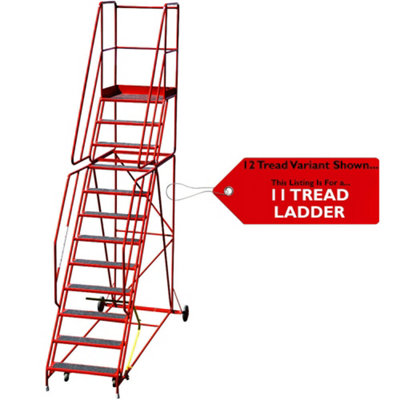 11 Tread HEAVY DUTY Mobile Warehouse Stairs Anti Slip Steps 3.48m Safety Ladder