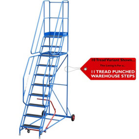 11 Tread Mobile Warehouse Stairs Punched Steps 3.75m EN131 7 BLUE Safety Ladder