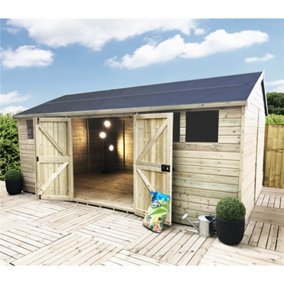 11 x 16 REVERSE Pressure Treated T&G Wooden Apex Garden Shed / Workshop - Double Doors (11' x 16' / 11ft x 16ft) (11x16)