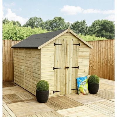 11 x 4 WINDOWLESS Garden Shed Pressure Treated T&G Double Door Apex Wooden Shed (11' x 4') / (11ft x 4ft) (11x4)