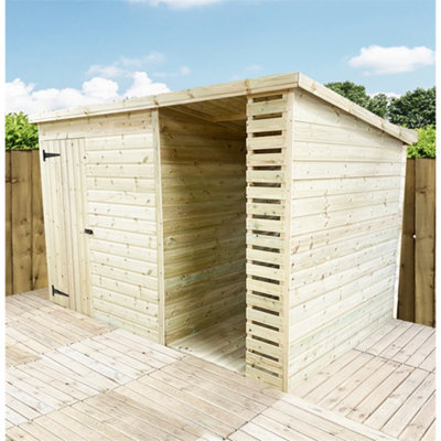 11 x 7 Garden Shed Pressure Treated T&G PENT Wooden Garden Shed + SIDE STORAGE (11' x 7' / 11ft x 7ft) (11 x 7)