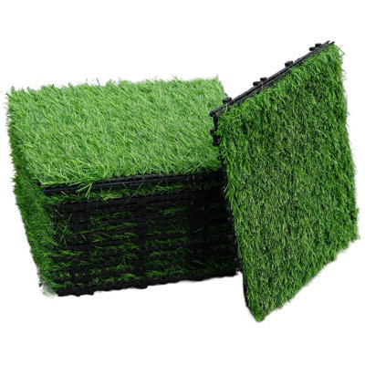 11 x Artificial Grass Interlocking Floor Decking Tiles Outdoor Patio Garden Turf