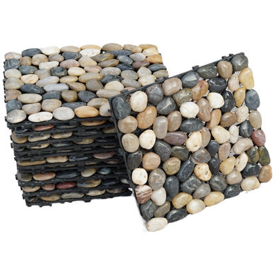 11 x Natural Real Pebble Stone Interlocking Floor Decking Tiles Outdoor Garden