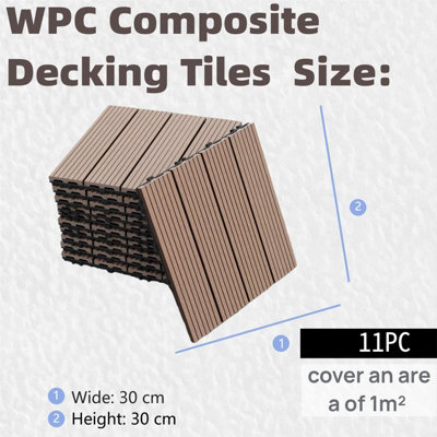 11 x WPC Stripe Composite Coffee Interlocking Floor Decking Tiles Outdoor Garden
