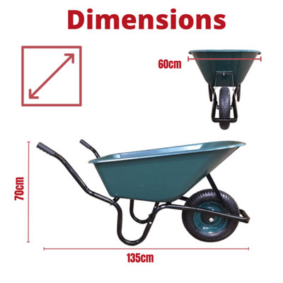 110 Litre 150kg Capacity Heavy Duty Outdoor Pneumatic Plastic Garden Wheelbarrow in Green - 5