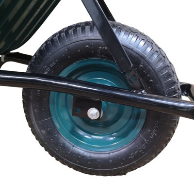 110 Litre 150kg Capacity Heavy Duty Outdoor Pneumatic Plastic Garden Wheelbarrow in Green - 7