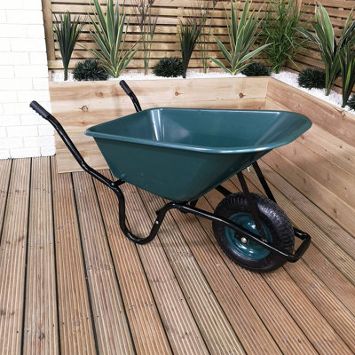 110 Litre 150kg Capacity Heavy Duty Outdoor Pneumatic Plastic Garden Wheelbarrow in Green - 9