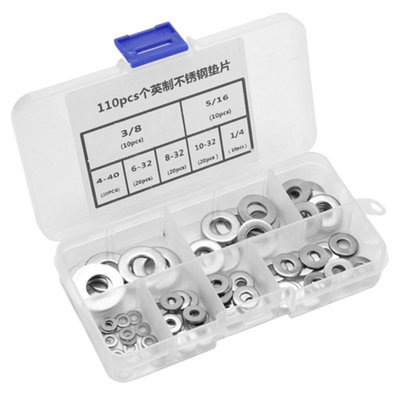 110-Piece Imperial Stainless Steel Flat Washer Assortment Kit with Storage Box