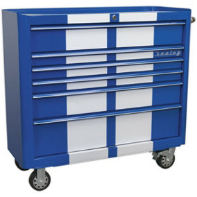 1100 x 460 x 1040mm 6 Drawer RETRO BLUE Portable Tool Chest Lock Mobile Storage