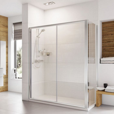 Dezine Pro 6mm 1600 X 800mm Sliding Door Shower Enclosure With Shower Tray And Waste from B&Q