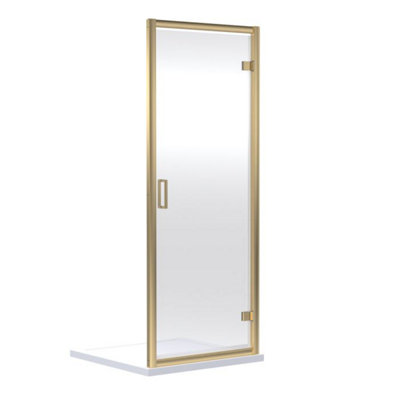 Dezine 6mm Brushed Brass 900 X 800mm Pivot Door Shower Enclosure With Shower Tray And Waste from B&Q