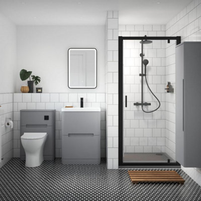 Dezine 6mm Matt Black 900 X 800mm Pivot Door Shower Enclosure from B&Q