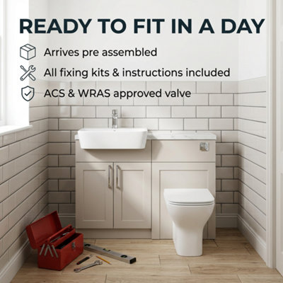 1100mm Cloakroom Suite in Cashmere Shaker, Space Saving Toilet and Sink ...