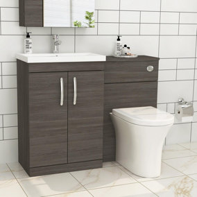1100mm Grey Elm 2 Doors Furniture Pack with Mid Edge Basin & Breeze Back to Wall Toilet