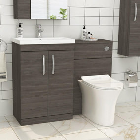 1100mm Grey Elm 2 Doors Furniture Pack with Mid Edge Basin & Slim Breeze Back to Wall Toilet