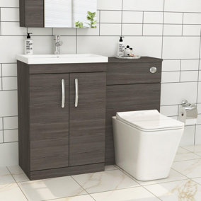 1100mm Grey Elm 2 Doors Furniture Pack with Mid Edge Basin & Slim Elena Back to Wall Toilet