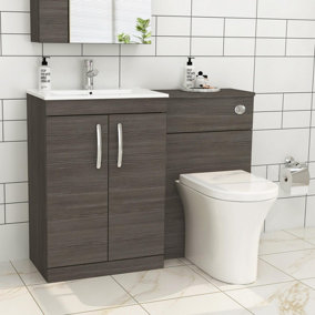 1100mm Grey Elm 2 Doors Furniture Pack with Minimalist Basin & Breeze Back to Wall Toilet