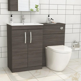 1100mm Grey Elm 2 Doors Furniture Pack with Minimalist Basin & Elva Back to Wall Toilet