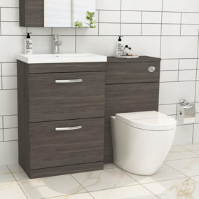 1100mm Grey Elm 2 Drawer Furniture Pack with Mid Edge Basin & Elva Back to Wall Toilet