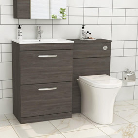 1100mm Grey Elm 2 Drawer Furniture Pack with Minimalist Basin & Breeze Back to Wall Toilet