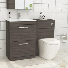 1100mm Grey Elm 2 Drawer Furniture Pack with Minimalist Basin & Elva Back to Wall Toilet