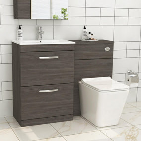 1100mm Grey Elm 2 Drawer Furniture Pack with Minimalist Basin & Slim Elena Back to Wall Toilet