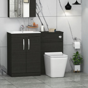 1100mm Hale Black 2 Doors Furniture Pack with Minimalist Basin & Slim Elena Back to Wall Toilet