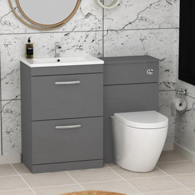 1100mm Indigo Grey Gloss 2 Drawer Furniture Pack with Minimalist Basin & Elva Back to Wall Toilet