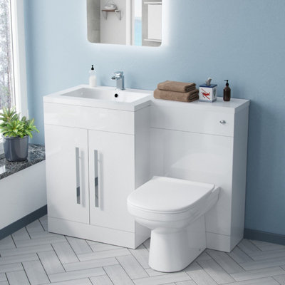 1100mm Left Hand Basin White Vanity Cabinet and WC BTW Toilet Aubery ...