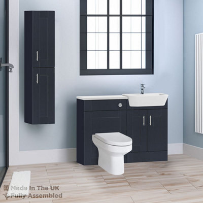1100mm Set With Gloss White Worktop, BTW WC And Cistern, 1TH S/R Basin - Cambridge Solid Wood Indigo Price Comparisons | Compare The Build