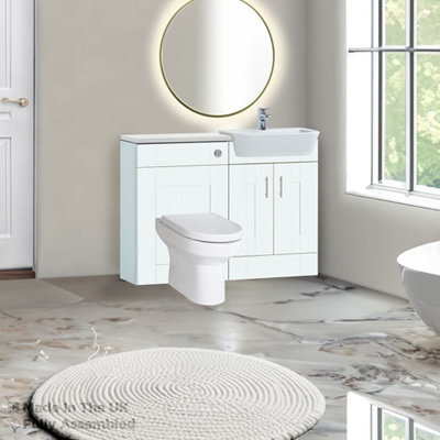 1100mm Set With Gloss White Worktop, BTW WC And Cistern, 1TH S/R Basin - Cartmel Woodgrain Ivory Price Comparisons | Compare The Build