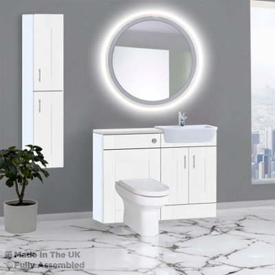 1100mm Set With Gloss White Worktop, BTW WC And Cistern, 1TH S/R Basin - Cartmel Woodgrain White Price Comparisons | Compare The Build