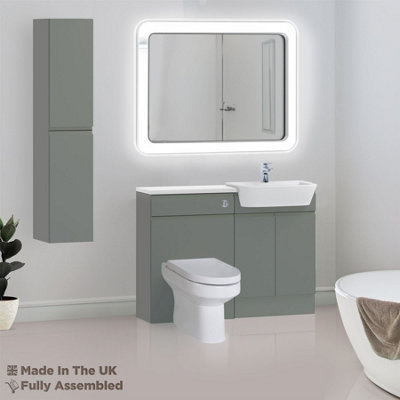 1100mm Set With Gloss White Worktop, BTW WC And Cistern, 1TH S/R Basin - Lucente Matt Dust Grey