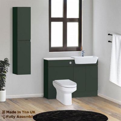 1100mm Set With Gloss White Worktop, BTW WC And Cistern, 1TH S/R Basin - Lucente Matt Fir Green Price Comparisons | Compare The Build