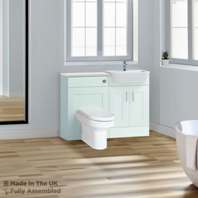 1100mm Set With Gloss White Worktop, BTW WC And Cistern, 1TH S/R Basin - Oxford Matt Ivory