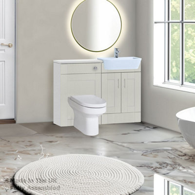 1100mm Set With Gloss White Worktop, No Sanitaryware Or Cistern - Cambridge Solid Wood Light Grey Price Comparisons | Compare The Build