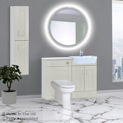1100mm Set With Gloss White Worktop, No Sanitaryware Or Cistern - Cambridge Solid Wood Light Grey Price Comparisons | Compare The Build