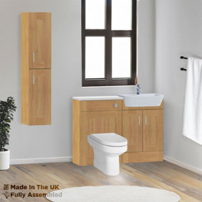 1100mm Set With Gloss White Worktop, No Sanitaryware Or Cistern - Cambridge Solid Wood Natural Oak
