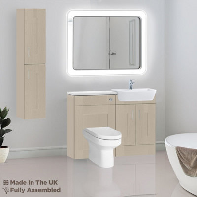 1100mm Set With Gloss White Worktop, No Sanitaryware Or Cistern - Cartmel Woodgrain Cashmere Price Comparisons | Compare The Build