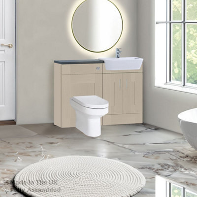 1100mm Set With Noir Gloss Worktop, BTW WC And Cistern, 1TH S/R Basin - Cartmel Woodgrain Cashmere Price Comparisons | Compare The Build