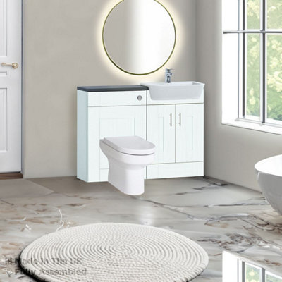 1100mm Set With Noir Gloss Worktop, BTW WC And Cistern, 1TH S/R Basin - Cartmel Woodgrain Ivory Price Comparisons | Compare The Build