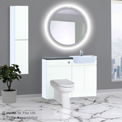 1100mm Set With Noir Gloss Worktop, BTW WC And Cistern, 1TH S/R Basin - Lucente Matt White Price Comparisons | Compare The Build