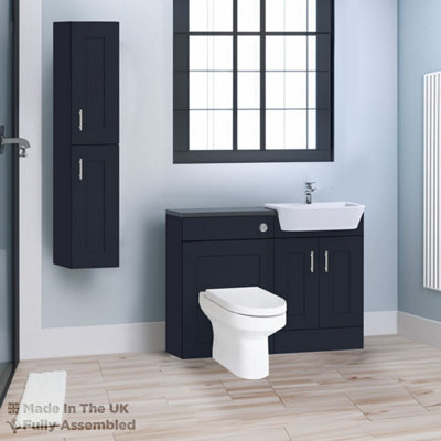 1100mm Set With Noir Gloss Worktop, BTW WC And Cistern, 1TH S/R Basin - Oxford Matt Indigo Price Comparisons | Compare The Build