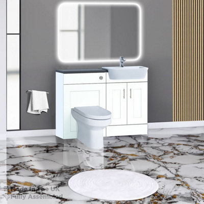 1100mm Set With Noir Gloss Worktop, BTW WC And Cistern, 1TH S/R Basin - Oxford Matt White Price Comparisons | Compare The Build