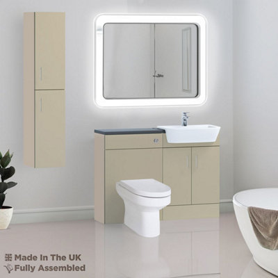 1100mm Set With Noir Gloss Worktop, BTW WC And Cistern, 1TH S/R Basin - Vivo Matt Cashmere Price Comparisons | Compare The Build