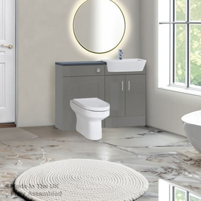 1100mm Set With Noir Gloss Worktop, No Sanitaryware Or Cistern - Cambridge Solid Wood Dust Grey Price Comparisons | Compare The Build