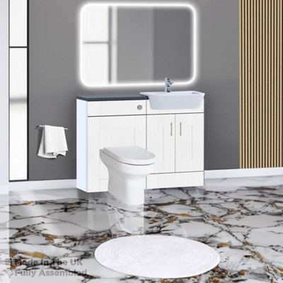 1100mm Set With Noir Gloss Worktop, No Sanitaryware Or Cistern - Cartmel Woodgrain White Price Comparisons | Compare The Build