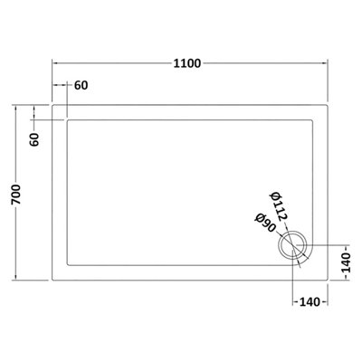 1100mm x 700mm Premium Rectangular Shower Tray - Slate Grey