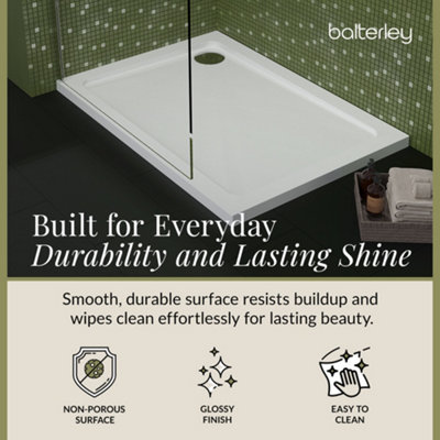 1100mm x 700mm Premium Rectangular Shower Tray - White - 3